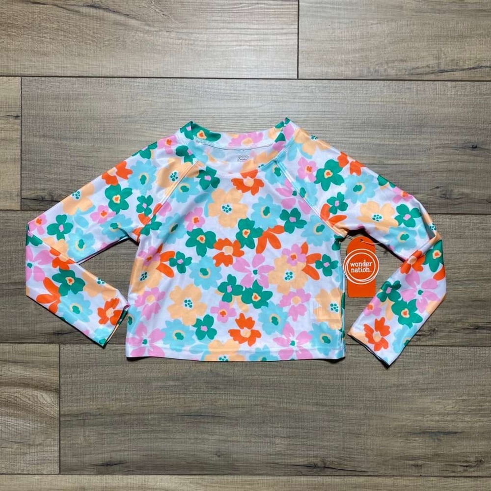 Wonder Nation Girls Long Sleeve Floral Rash Guard Sun Shirt Size 4 UPF 50+‎